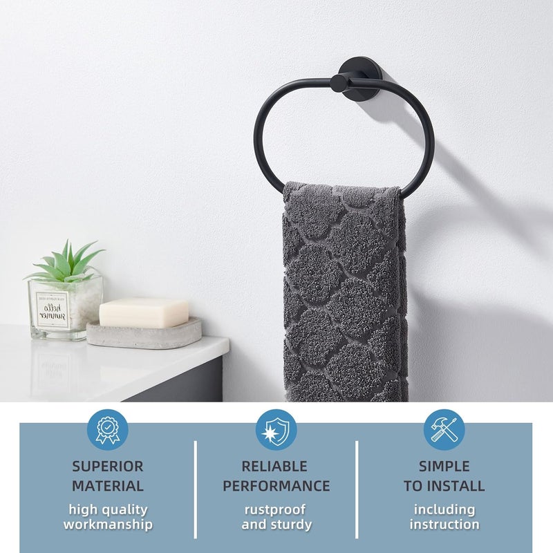Angle Simple Bathroom Hand Towel Holder, SUS 304 Stainless Steel Swivel Hand Towel Ring Rack for Wall, Matte Black - Image 3