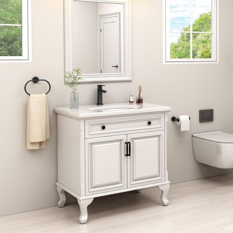 Angle Simple Bathroom Hand Towel Holder, SUS 304 Stainless Steel Swivel Hand Towel Ring Rack for Wall, Matte Black - Image 2