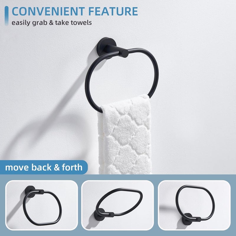 Angle Simple Bathroom Hand Towel Holder, SUS 304 Stainless Steel Swivel Hand Towel Ring Rack for Wall, Matte Black - Image 4
