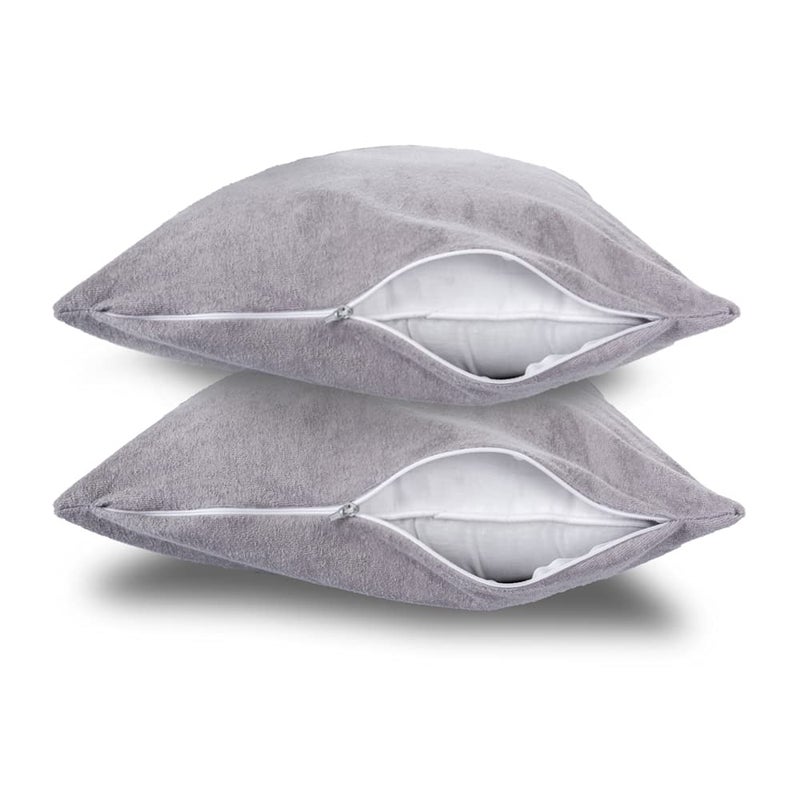 Wakefit Pillow Protector Waterproof | Terry Cotton | Pillow Inner Cover with Zip | 200 GSM | Grey-28x18 Inch | Set of 2 - Image 3