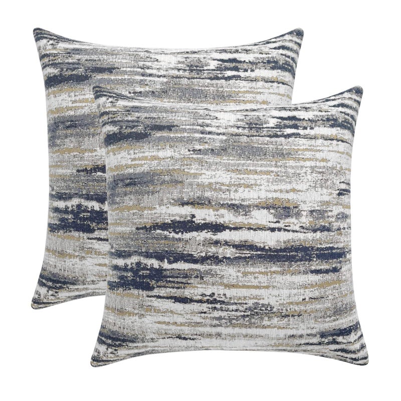 ROMANDECO Jacquard Chenille Striped Decorative Throw Pillow Covers for Couch Set of 2, 18x18 Inches, Navy Blue - Image 1