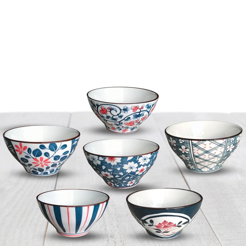 UniKart Ramen 300ml Porcelain Bowl Set Microwave Dishwasher Safe for Serving Snacks Soup Lunch Dinner Set of 6 - Image 1