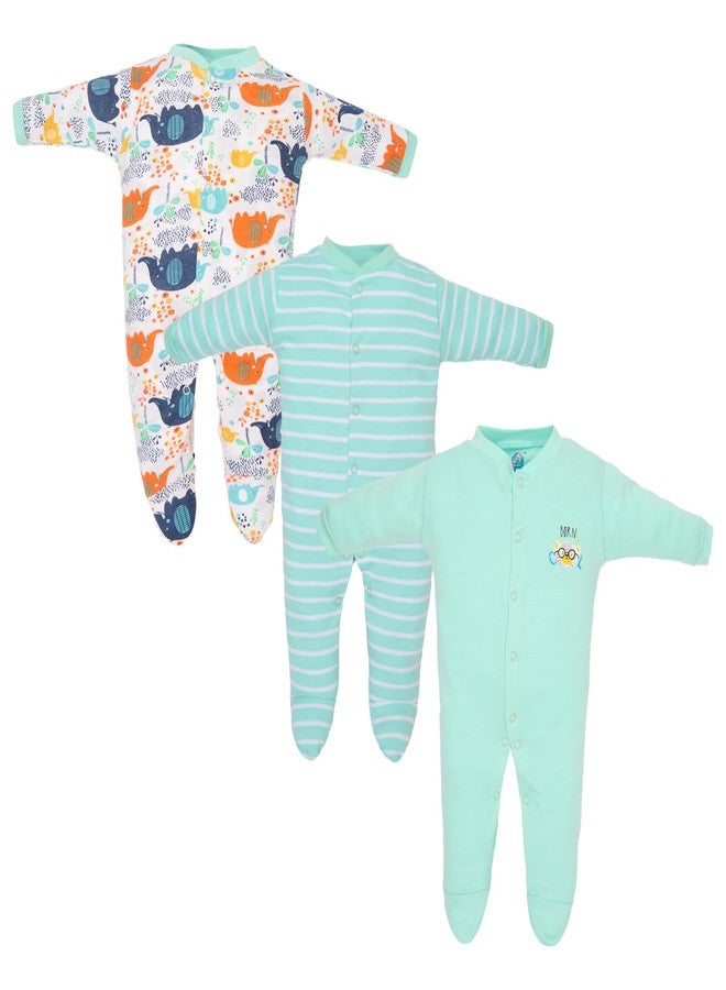 Magic Town® 100% Hosiery Cotton Unisex Romper for Kids and Infants Set of 3 Blue (3-6 Months) - Image 1