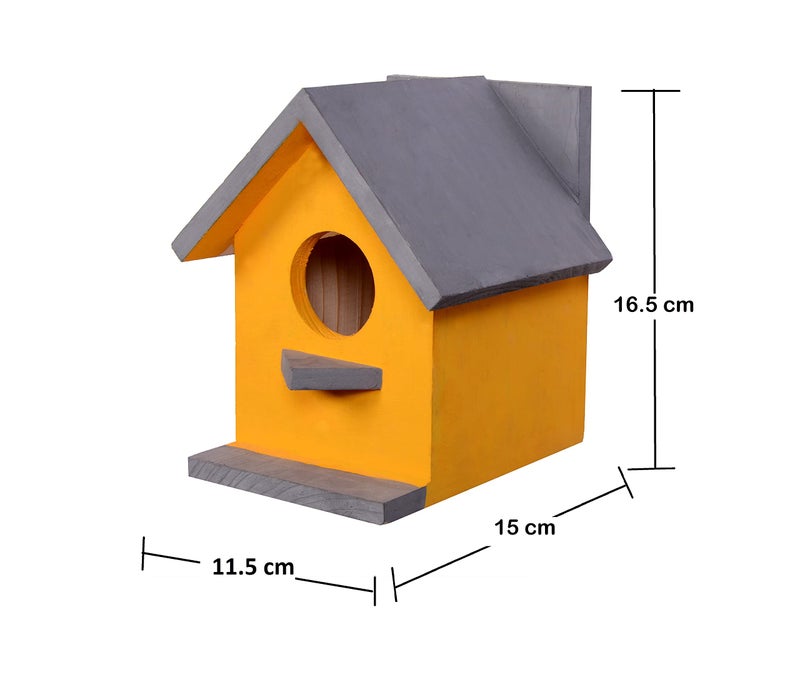 Cket Bird House for Balcony and Garden Hanging for Sparrow, Hummingbird, Kingfisher Bird Nest for Balcony Made with Water Resistant Wooden with Hanging and Wall Patch (Wooden-Yellow) (Pack of 2) - Image 4