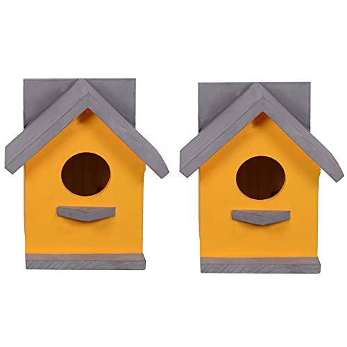 Cket Bird House for Balcony and Garden Hanging for Sparrow, Hummingbird, Kingfisher Bird Nest for Balcony Made with Water Resistant Wooden with Hanging and Wall Patch (Wooden-Yellow) (Pack of 2) - Image 1