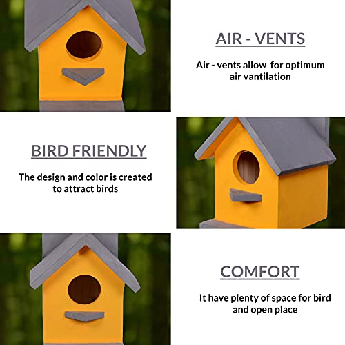 Cket Bird House for Balcony and Garden Hanging for Sparrow, Hummingbird, Kingfisher Bird Nest for Balcony Made with Water Resistant Wooden with Hanging and Wall Patch (Wooden-Yellow) (Pack of 2) - Image 3