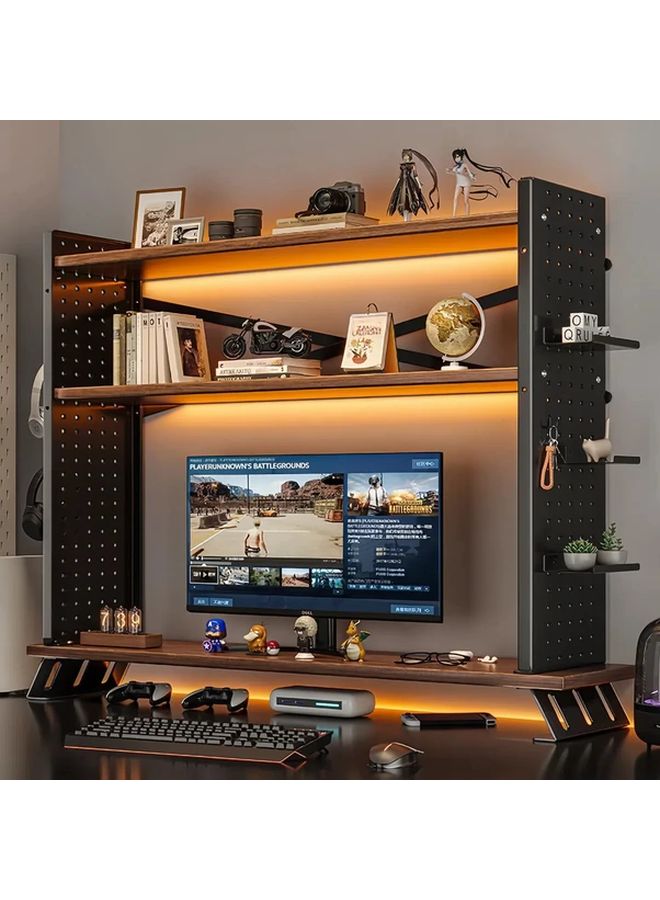 Ergonomic Wood Monitor Stand Riser Black Frame Walnut Board 50cm Wide L Shaped Desk Shelf - Image 5