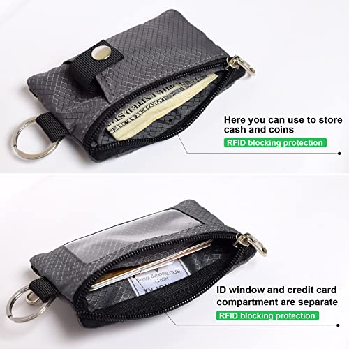 CHENSPRX Minimalist RFID Blocking Small Wallet with ID Window,WaterResistant Zip Id Case Wallet with Lanyard Keychain for Cards,Cash,Travel,Women,Men (DarkGrey) - Image 2