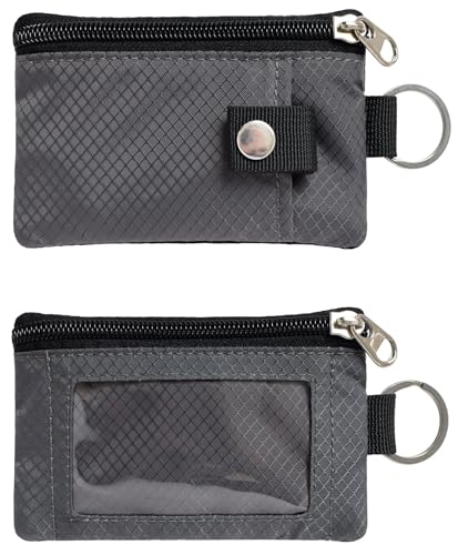 CHENSPRX Minimalist RFID Blocking Small Wallet with ID Window,WaterResistant Zip Id Case Wallet with Lanyard Keychain for Cards,Cash,Travel,Women,Men (DarkGrey) - Image 1