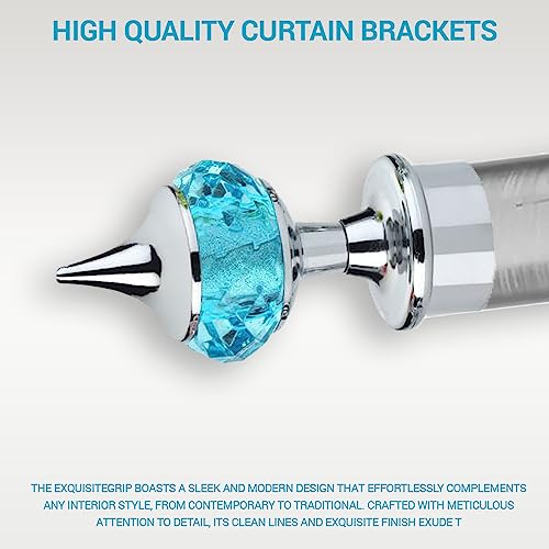 GLOXY Single Diamond Aluminum Curtain Brackets Parda Holders with Support Fittings Designer 1 Inch Rod Pocket Finials for Door & Window(Silver Mix Sky Blue,Pair of 4) - Image 4