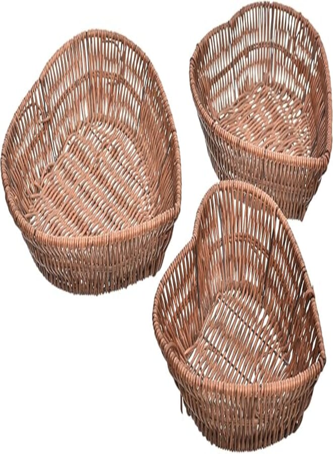 Generic Wicker Heart Shaped Handmade Basket Kit Containing Three Different Sizes With Strong Handle And Made Of High Quality Material Practical For Home Set Of 3 Pieces - Brown