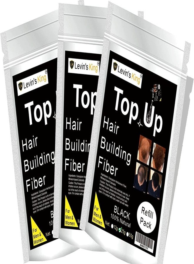 Levins King Hair Building Fiber, Concealer Refill Use For Cabok, Toppik, Looks 21,Regrowth etc. (Black 25+25+25g) Pack of 3 - Image 1