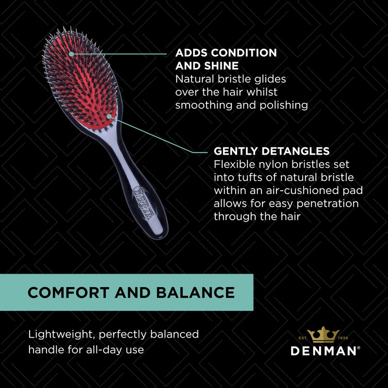 Denman Cushion Hair Brush (Small) with Soft Nylon Quill Boar Bristles - Porcupine Style for Grooming, Detangling, Straightening, Blowdrying and Refreshing Hair â€“ Black, D81S - Image 5
