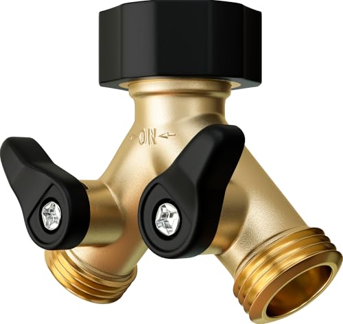 DBR Tech Heavy Duty 2 Way Hose Splitter (Premium Brass for Superior Durability), Wye Garden Hoses Connector for Water Spigot Faucet Bib Tap, Double Shut Off Valve, Y Adapter, Rust-Resistant Finish, Zero Leaks - Image 1