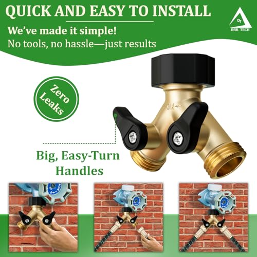 DBR Tech Heavy Duty 2 Way Hose Splitter (Premium Brass for Superior Durability), Wye Garden Hoses Connector for Water Spigot Faucet Bib Tap, Double Shut Off Valve, Y Adapter, Rust-Resistant Finish, Zero Leaks - Image 3