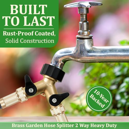 DBR Tech Heavy Duty 2 Way Hose Splitter (Premium Brass for Superior Durability), Wye Garden Hoses Connector for Water Spigot Faucet Bib Tap, Double Shut Off Valve, Y Adapter, Rust-Resistant Finish, Zero Leaks - Image 2