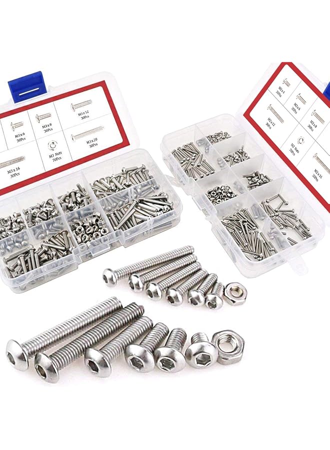 Hilitchi 500-Piece M2 M3 Hex Socket Button Head Cap Bolts Screws Nuts Assortment Kit Stainless Steel