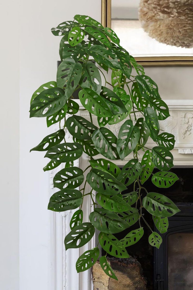 Villa Como Large Fake Hanging Plants in Pot with Hook, 37" Artificial Hanging Monstera Albo Vines Plants, Fake Potted Greenery Plant for Room Wall Living Room Bathroom Kitchen, Big Faux Ivy Houseplants for Shelf - Image 5