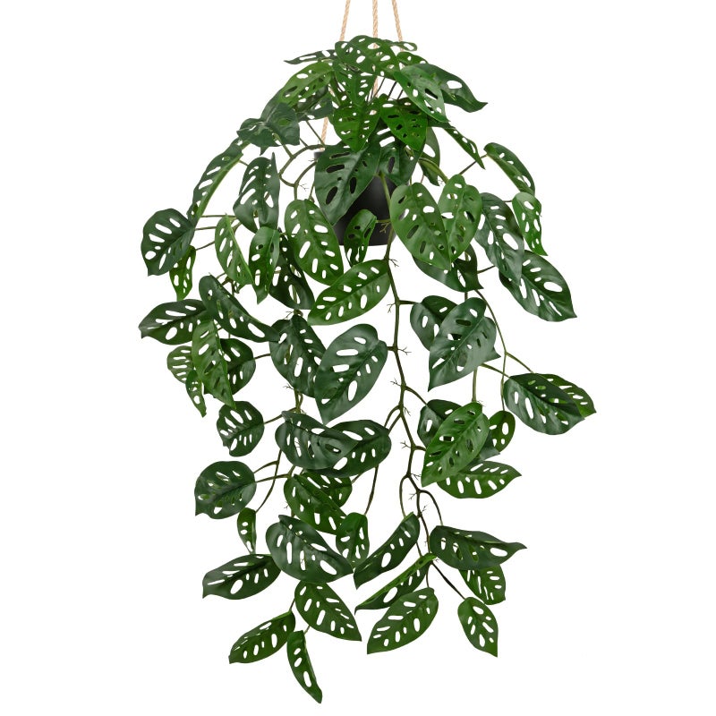Villa Como Large Fake Hanging Plants in Pot with Hook, 37" Artificial Hanging Monstera Albo Vines Plants, Fake Potted Greenery Plant for Room Wall Living Room Bathroom Kitchen, Big Faux Ivy Houseplants for Shelf - Image 1