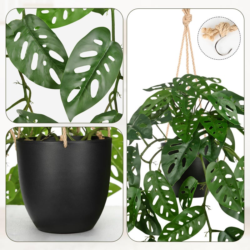Villa Como Large Fake Hanging Plants in Pot with Hook, 37" Artificial Hanging Monstera Albo Vines Plants, Fake Potted Greenery Plant for Room Wall Living Room Bathroom Kitchen, Big Faux Ivy Houseplants for Shelf - Image 2