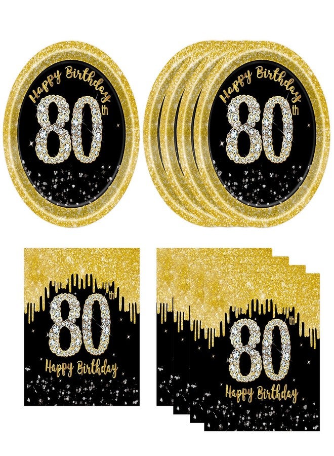 KFJBPB 50 Pcs 80th Birthday Plates and Napkins Party Supplies, Back Gold 80th Birthday Party Plates and Napkins Tableware Set for Men Women Cheers to 80 Years Anniversary Decorations (80th) - Image 1