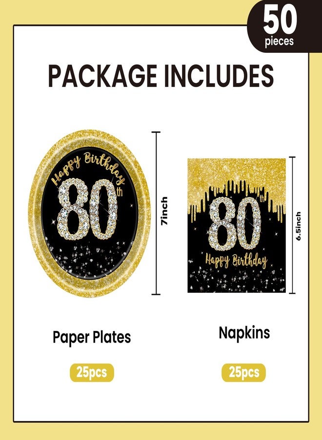 KFJBPB 50 Pcs 80th Birthday Plates and Napkins Party Supplies, Back Gold 80th Birthday Party Plates and Napkins Tableware Set for Men Women Cheers to 80 Years Anniversary Decorations (80th) - Image 2