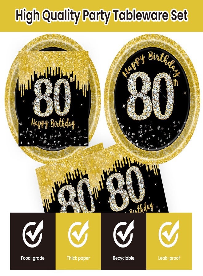 KFJBPB 50 Pcs 80th Birthday Plates and Napkins Party Supplies, Back Gold 80th Birthday Party Plates and Napkins Tableware Set for Men Women Cheers to 80 Years Anniversary Decorations (80th) - Image 3
