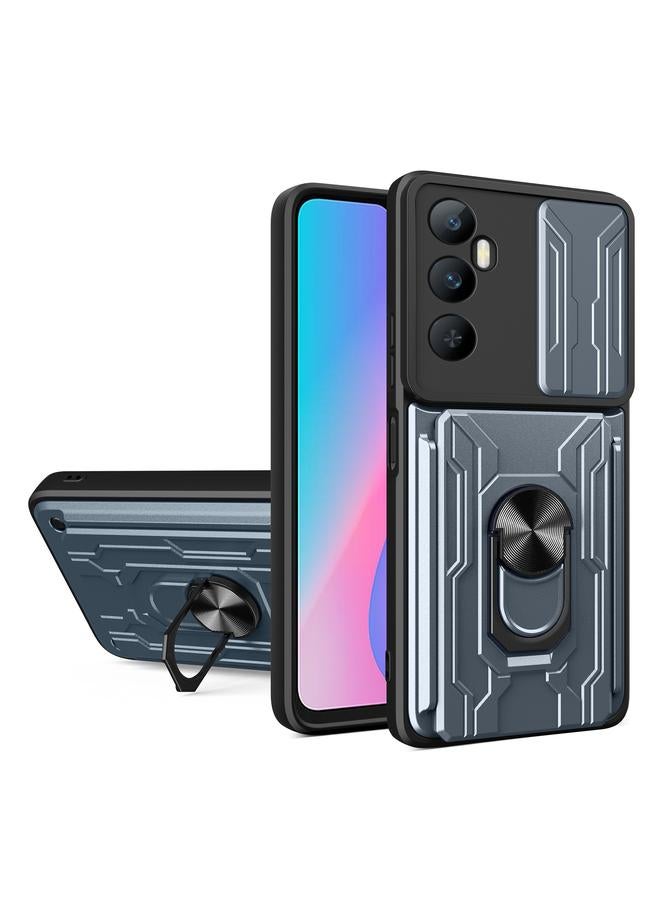 جراب هاتف Realme C65 4G Sliding Camshield TPU+PC مع فتحة بطاقة (رمادي)
