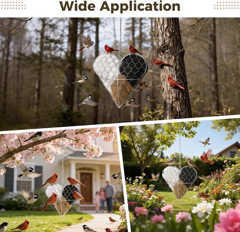 2 Pcs Heart Shaped Bird Nesting Material Holder, Handmade Natural Fiber Nest Frame with Hanging Chain for Winter Tree Shelter, Refillable Nesting Kit for Wild Birds, Ideal Garden Yard Art Decor Gift - Image 2