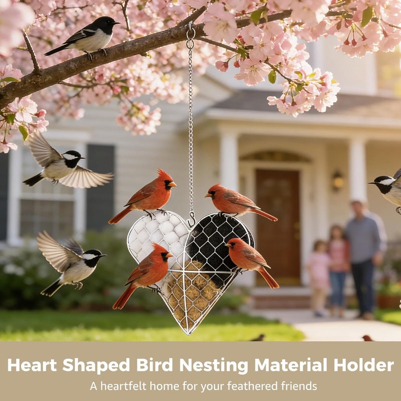 2 Pcs Heart Shaped Bird Nesting Material Holder, Handmade Natural Fiber Nest Frame with Hanging Chain for Winter Tree Shelter, Refillable Nesting Kit for Wild Birds, Ideal Garden Yard Art Decor Gift - Image 4