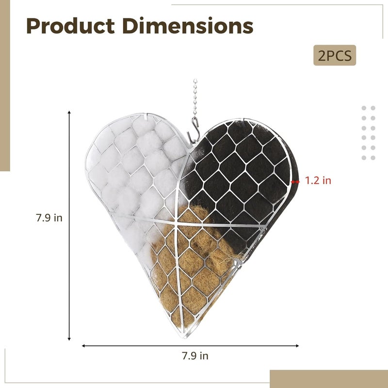 2 Pcs Heart Shaped Bird Nesting Material Holder, Handmade Natural Fiber Nest Frame with Hanging Chain for Winter Tree Shelter, Refillable Nesting Kit for Wild Birds, Ideal Garden Yard Art Decor Gift - Image 5