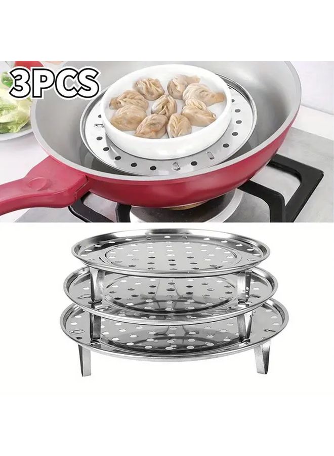 3pcs Stainless Steel Steamer Rack Set For Steaming Baking Roasting Food Safe Kitchen Tool - Image 2