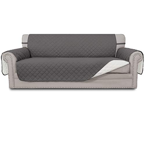 Easy-Going EasyGoing Reversible Couch Cover for 3 Cushion Couch Sofa Cover for Dogs Water Resistant Furniture Protector Cover with Foam Sticks Elastic Straps for Pet Cat Sofa GrayIvory 