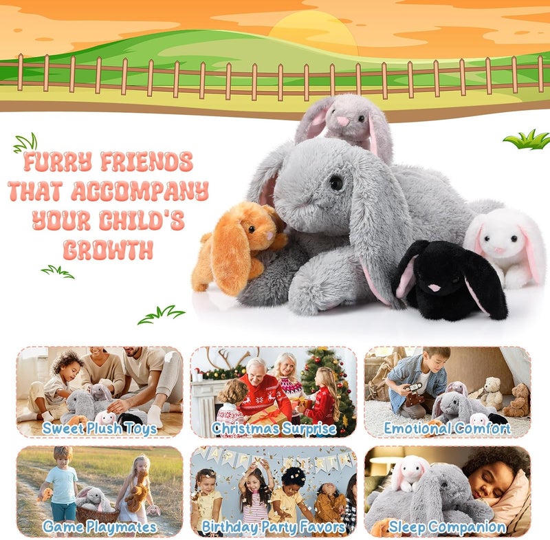 Sratte مجموعة دمى الأرنب المحشوة 5 قطع من سراتي - دمية أرنب أم كبيرة مع 4 أرنب صغير محشو لطيف في بطنها - دمى أرنب ناعمة ومرحة هدية لعيد الميلاد أو حفلات استقبال المواليد - Image 5