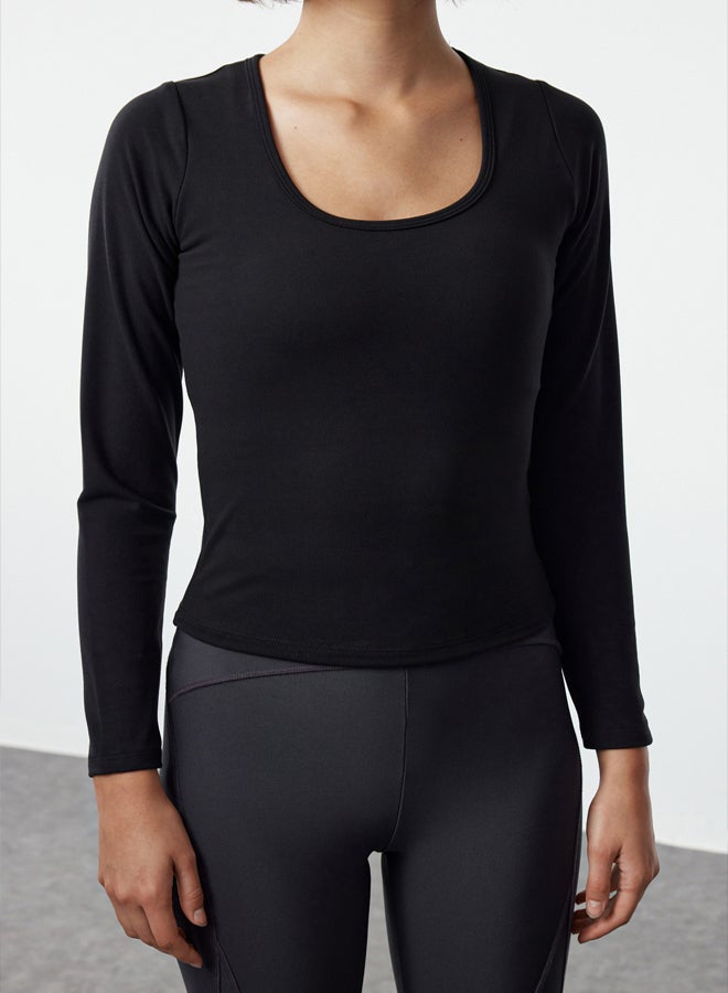 trendyol Black Brushed Soft Fabric 2 Layers Padded Reflective Printed Yoga Knitted Sports Top/Blouse THMAW25BZ00003  - Image 5