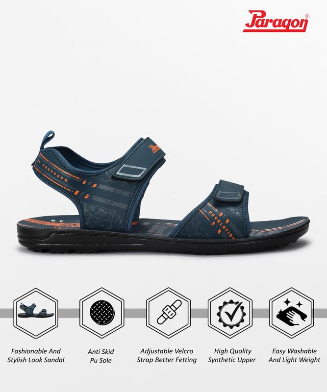PARAGON Men's Stylish Outdoor Blue Velcro Sandals | Comfortable for Daily Use | Casual, Durable & Lightweight With Cushioned Soles - Image 4