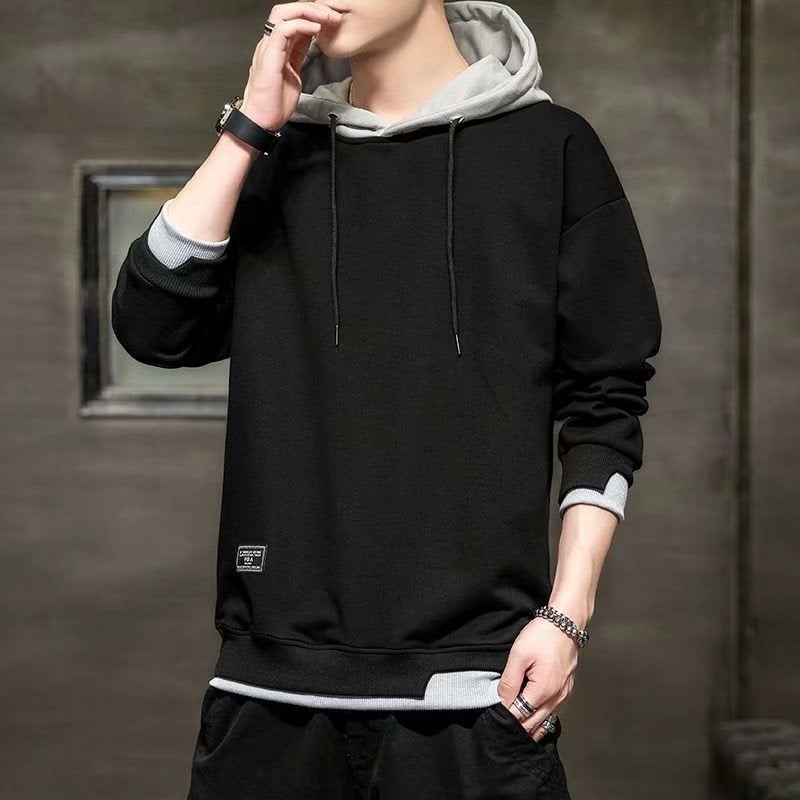 Autumn 2024 New Teenager Trendy Brand Sweater Mens Fashion Trendy Student Base Shirt Casual Round Neck Long Sleeve Mens Black -5604 Thin Sweat