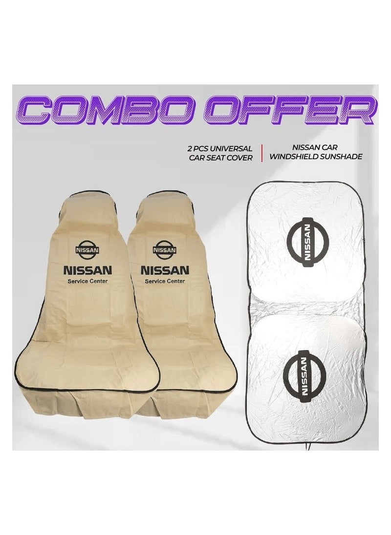 Nissan Nissan Car Protection Combo 2Pcs Universal Seat Covers & Premium Windshield Sunshade for Complete Interior Care  - Image 1