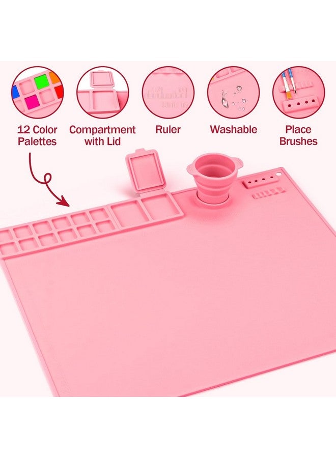 BeFunky Silicone Art Mat with Cup, Painting Mat for Crafts, Artist Mat with Brush Holders for Kids Gift, Clay, DIY Creations and Play Doh (Pink) - Image 2