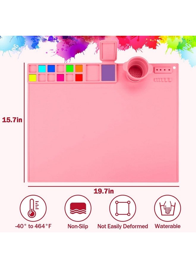 BeFunky Silicone Art Mat with Cup, Painting Mat for Crafts, Artist Mat with Brush Holders for Kids Gift, Clay, DIY Creations and Play Doh (Pink) - Image 3