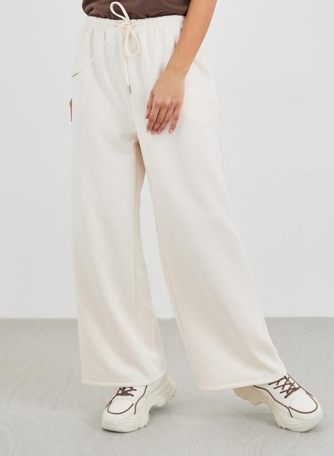 Styli Women Cream Suede Look Wide Leg Joggers - Image 2