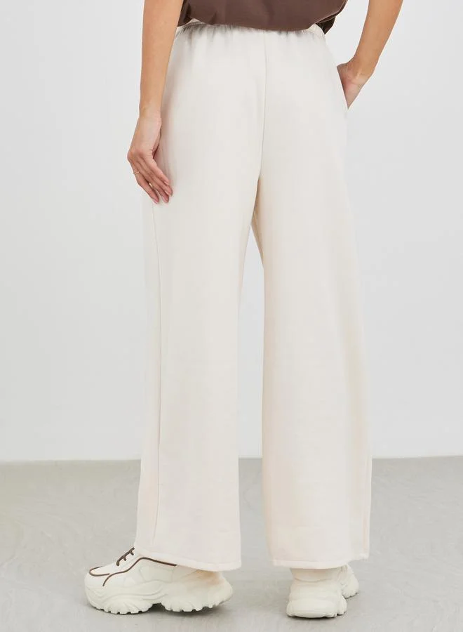 Styli Styli Women Cream Suede Look Wide Leg Joggers