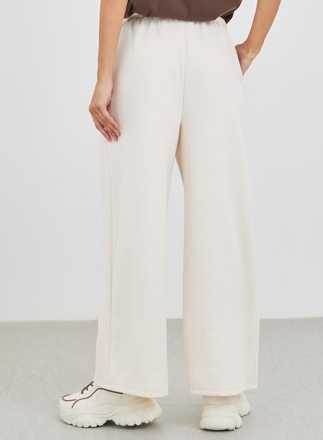 Styli Women Cream Suede Look Wide Leg Joggers - Image 4