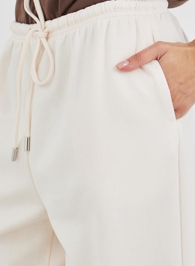 Styli Women Cream Suede Look Wide Leg Joggers - Image 3