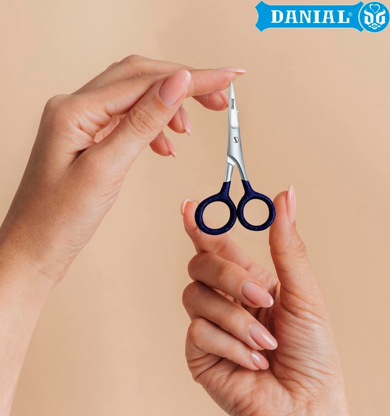 DANIAL 4 Inches Stainless Steel Hair Cutting Scissors for Mustache, Beard, Nose and Eyebrow Grooming -Rubber Coated Grip - Travel Friendly - Image 4