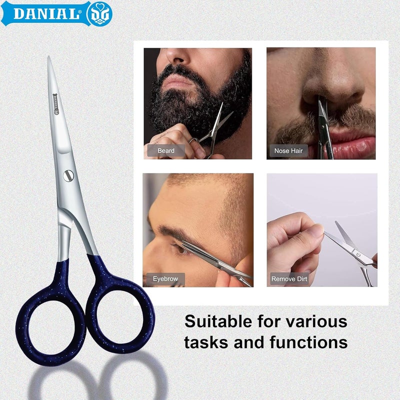 DANIAL 4 Inches Stainless Steel Hair Cutting Scissors for Mustache, Beard, Nose and Eyebrow Grooming -Rubber Coated Grip - Travel Friendly - Image 5