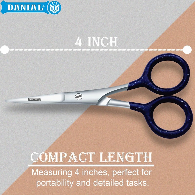 DANIAL 4 Inches Stainless Steel Hair Cutting Scissors for Mustache, Beard, Nose and Eyebrow Grooming -Rubber Coated Grip - Travel Friendly - Image 3