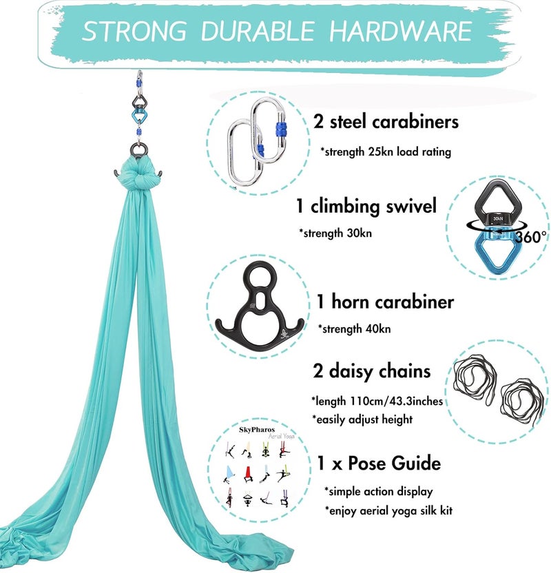 SKYPHAROS Aerial Silks Yoga Swing Set - 9/11 Yards Aerial Yoga Hammock Kit Anti-Gravity Flying for Fitness, Low/Non Stretch Nylon Tricot Fabric Hardware Included for Dance - Image 2