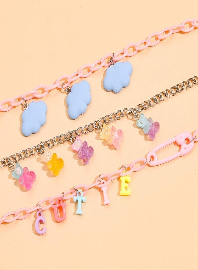 ubrand Multilayer Resin Gummy Cartoon Bear Link Chain Pendant Necklace Punk Colorful Transparent Acrylic Animal Butterfly Cloud Choker Necklace for Women Party Hip Hop Jewelry-A cutie - Image 4