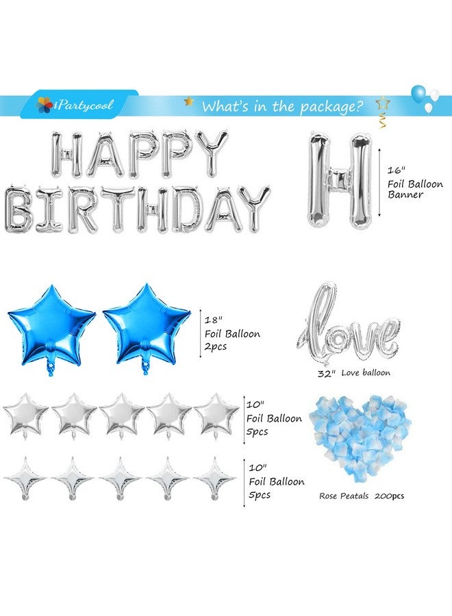 iPartycool 78Pcs Birthday Party Decorations, 3D Foil Happy Birthday Banners, Rose petals, 32in Love Balloon, 12pcs Star Balloon, 52pcs Latex Confetti Birthday Balloons for Adults Women Men Boy 2S-B - Image 3